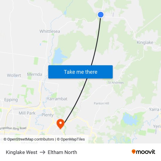 Kinglake West to Eltham North map