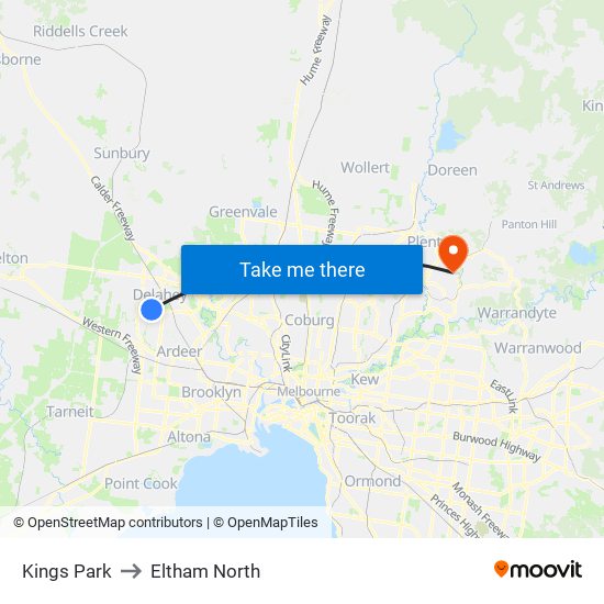 Kings Park to Eltham North map