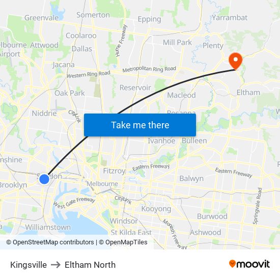 Kingsville to Eltham North map