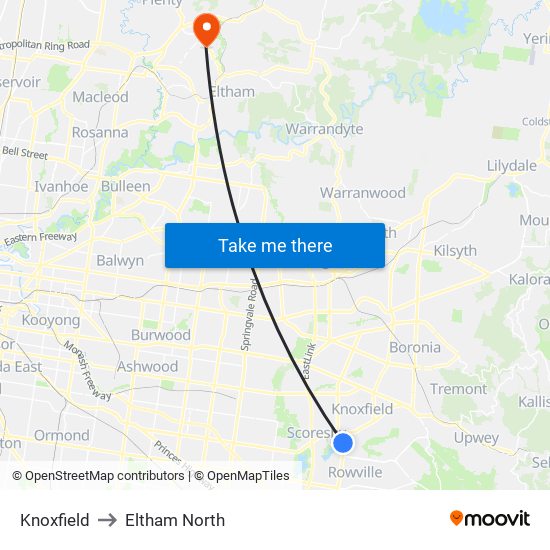 Knoxfield to Eltham North map