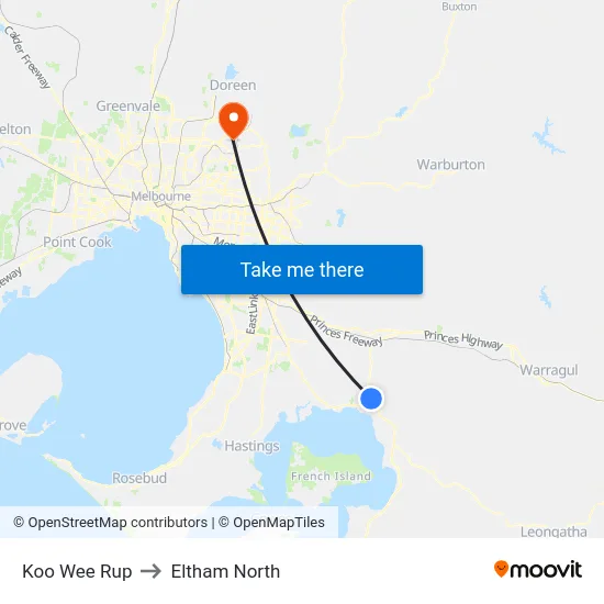 Koo Wee Rup to Eltham North map