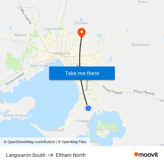 Langwarrin South to Eltham North map