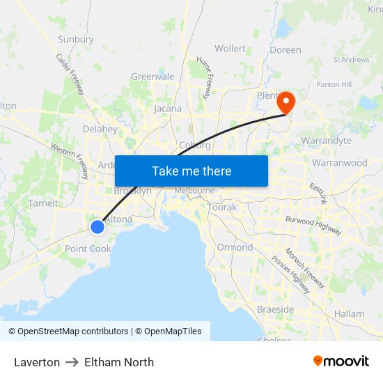 Laverton to Eltham North map