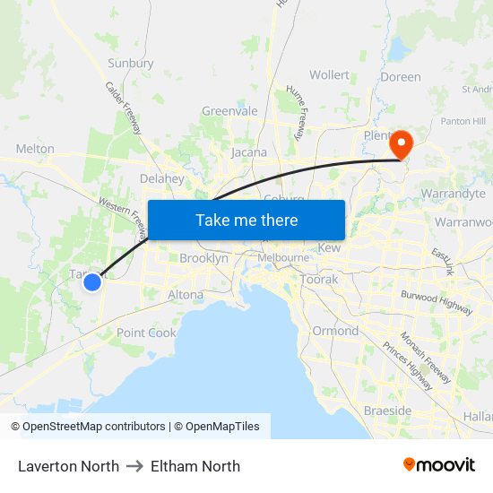 Laverton North to Eltham North map