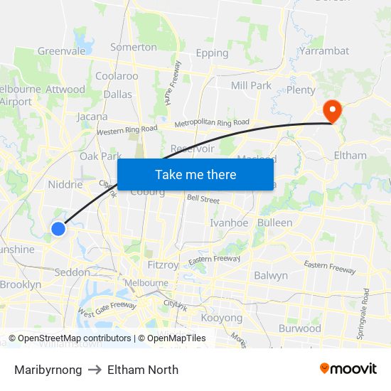 Maribyrnong to Eltham North map