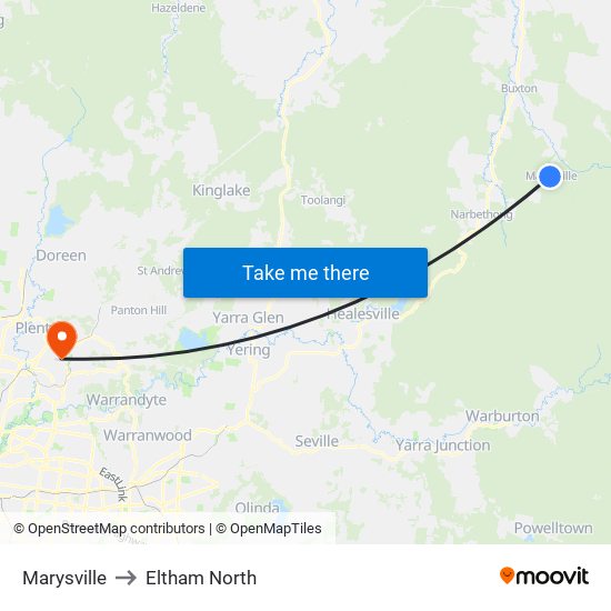 Marysville to Eltham North map