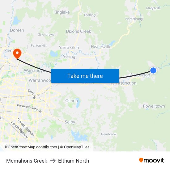 Mcmahons Creek to Eltham North map