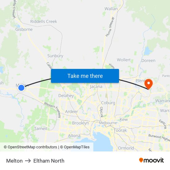 Melton to Eltham North map