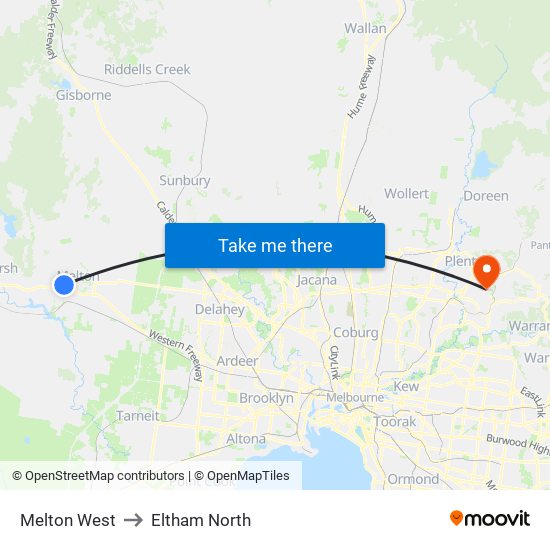 Melton West to Eltham North map