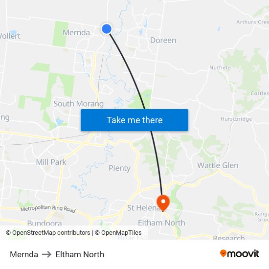 Mernda to Eltham North map