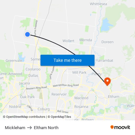 Mickleham to Eltham North map