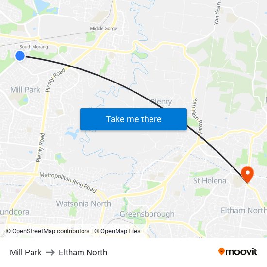 Mill Park to Eltham North map