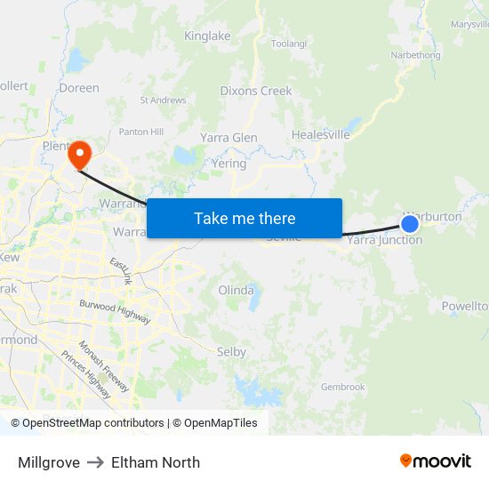 Millgrove to Eltham North map