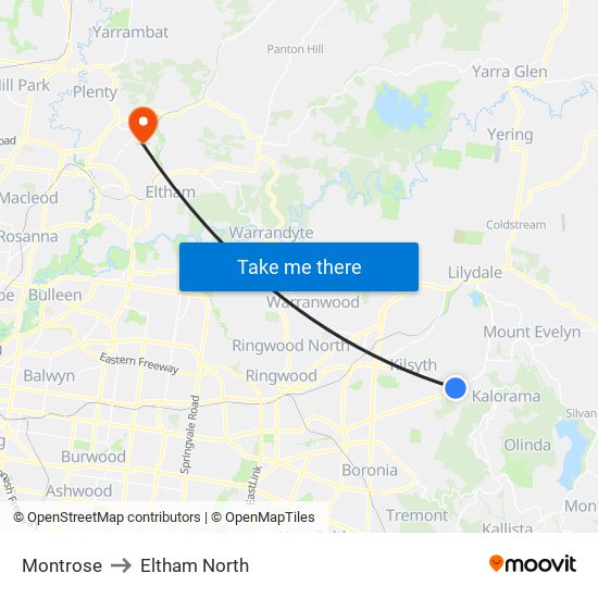 Montrose to Eltham North map