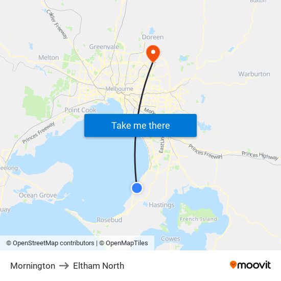 Mornington to Eltham North map