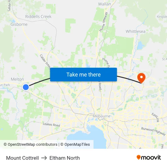 Mount Cottrell to Eltham North map