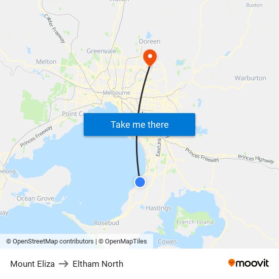 Mount Eliza to Eltham North map