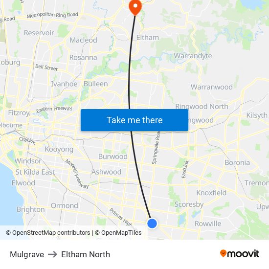 Mulgrave to Eltham North map