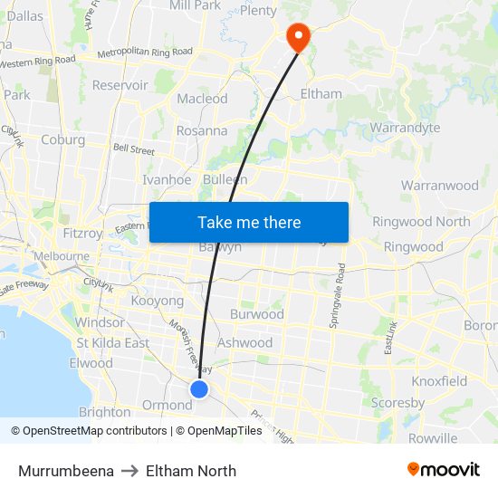 Murrumbeena to Eltham North map