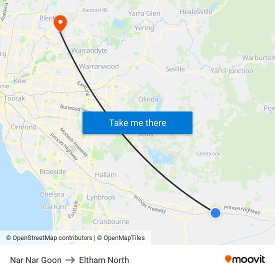 Nar Nar Goon to Eltham North map