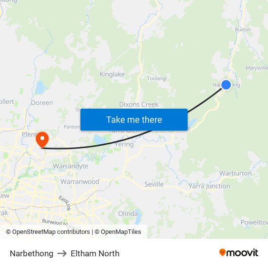 Narbethong to Eltham North map