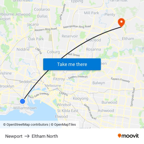 Newport to Eltham North map