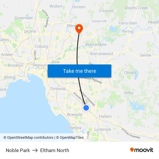 Noble Park to Eltham North map