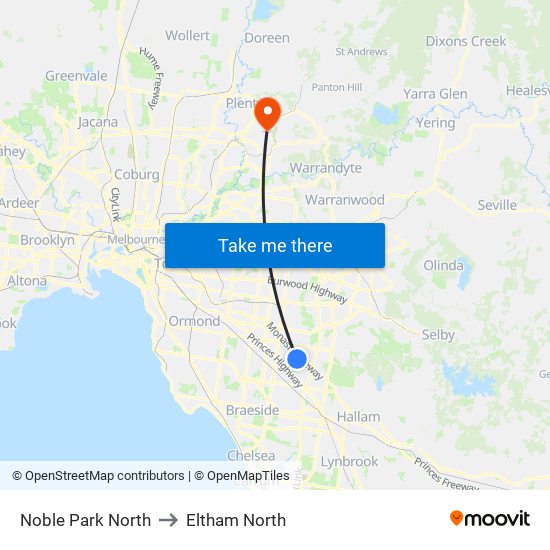 Noble Park North to Eltham North map