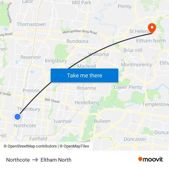 Northcote to Eltham North map