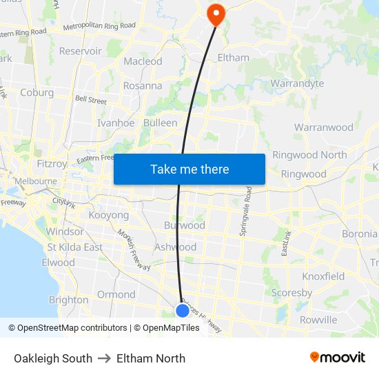 Oakleigh South to Eltham North map