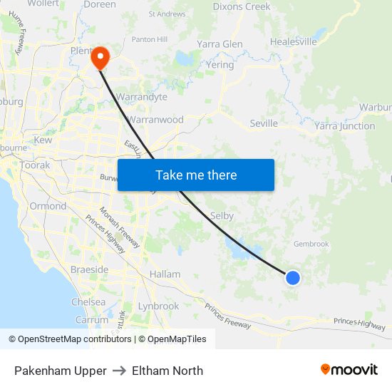 Pakenham Upper to Eltham North map