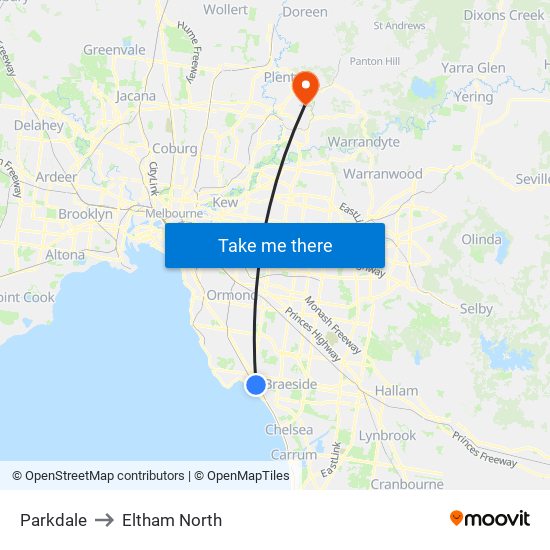 Parkdale to Eltham North map