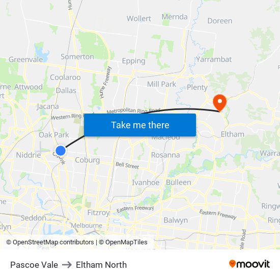 Pascoe Vale to Eltham North map