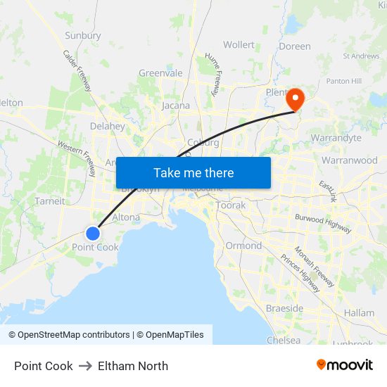 Point Cook to Eltham North map