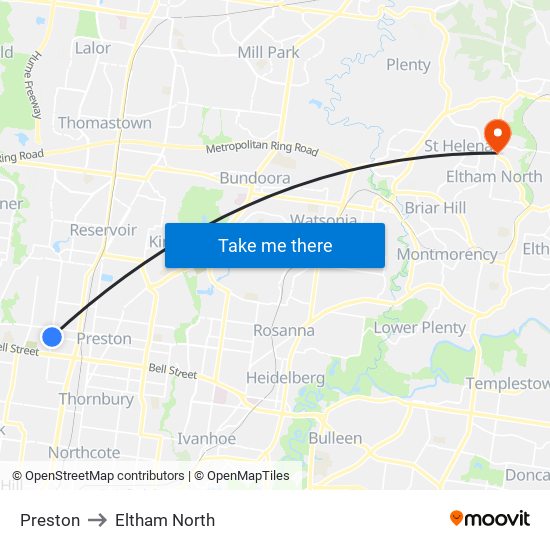 Preston to Eltham North map