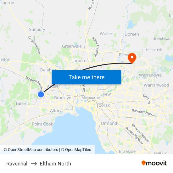 Ravenhall to Eltham North map