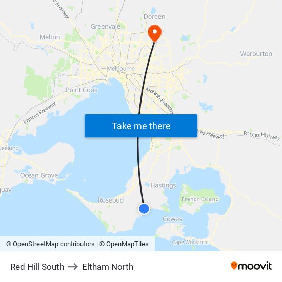 Red Hill South to Eltham North map