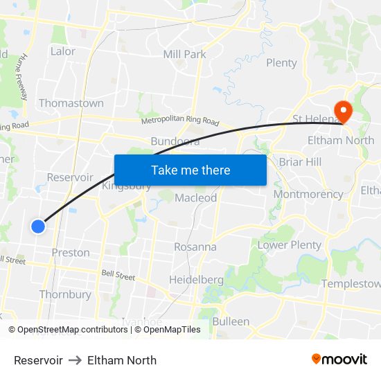 Reservoir to Eltham North map