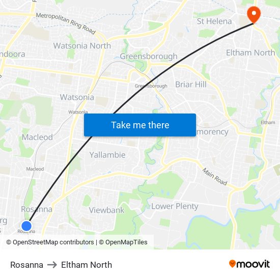 Rosanna to Eltham North map