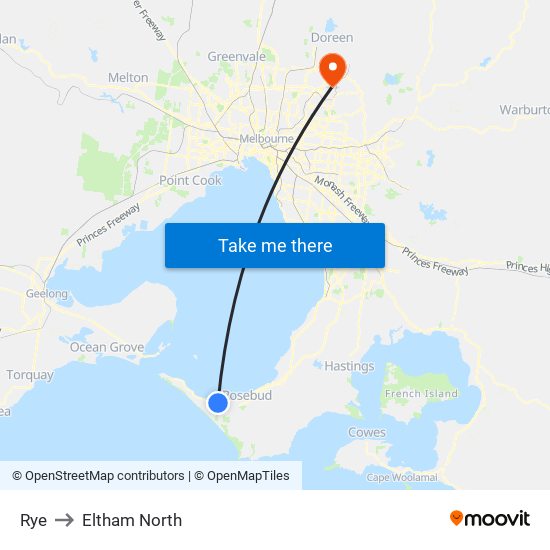 Rye to Eltham North map