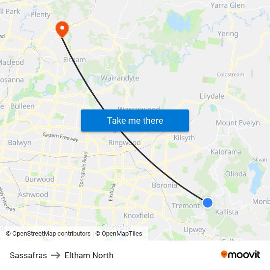 Sassafras to Eltham North map