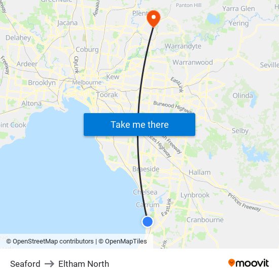 Seaford to Eltham North map