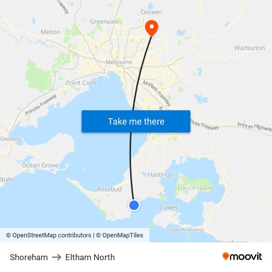 Shoreham to Eltham North map