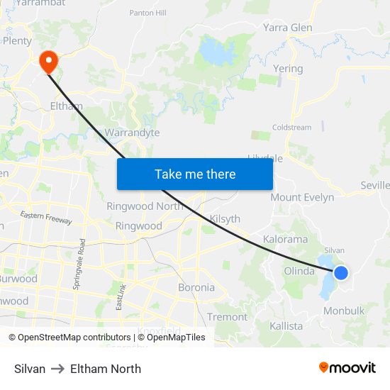 Silvan to Eltham North map