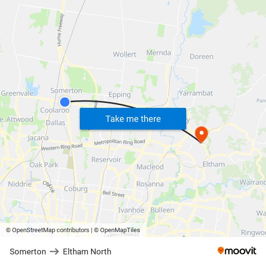 Somerton to Eltham North map