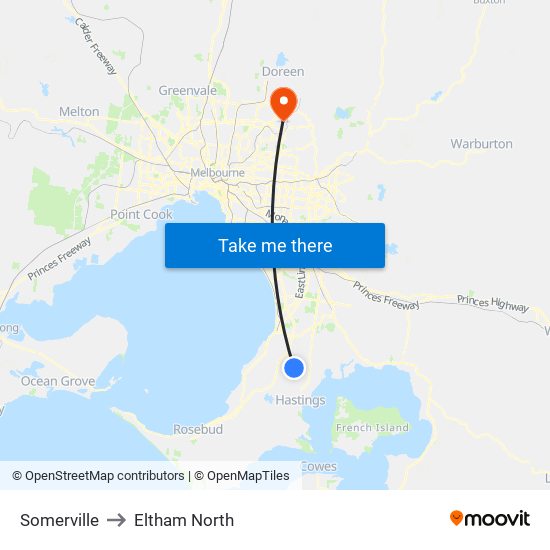 Somerville to Eltham North map