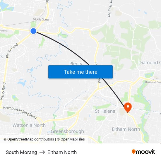 South Morang to Eltham North map