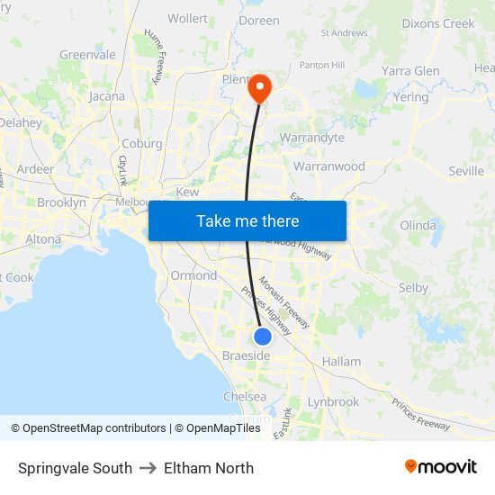 Springvale South to Eltham North map
