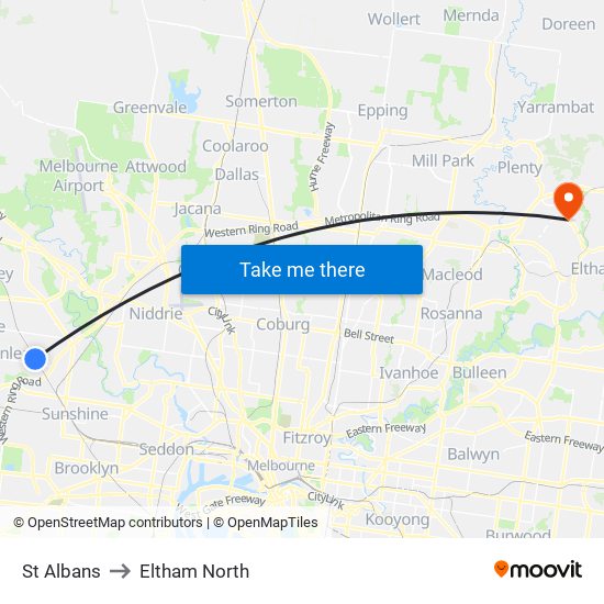 St Albans to Eltham North map