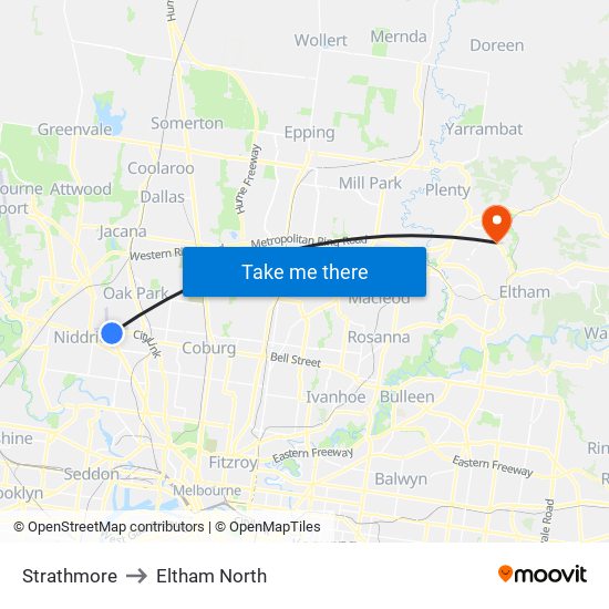 Strathmore to Eltham North map